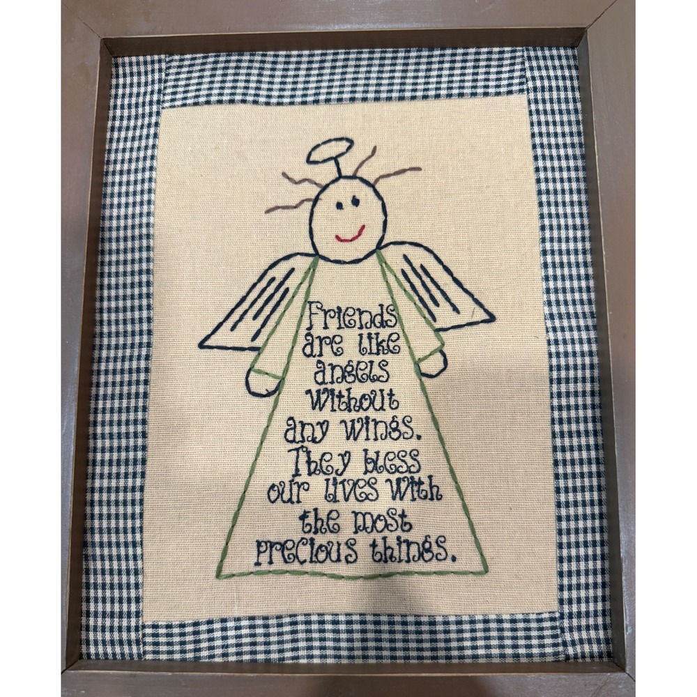 Audrey's Friends Like Angels Stitchery Framed Wall Art 10x12 Primitive Farmhouse